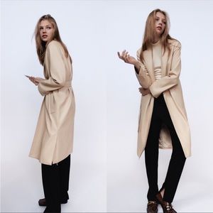 Zara Faux Leather Trench Coat in Beige Size Medium